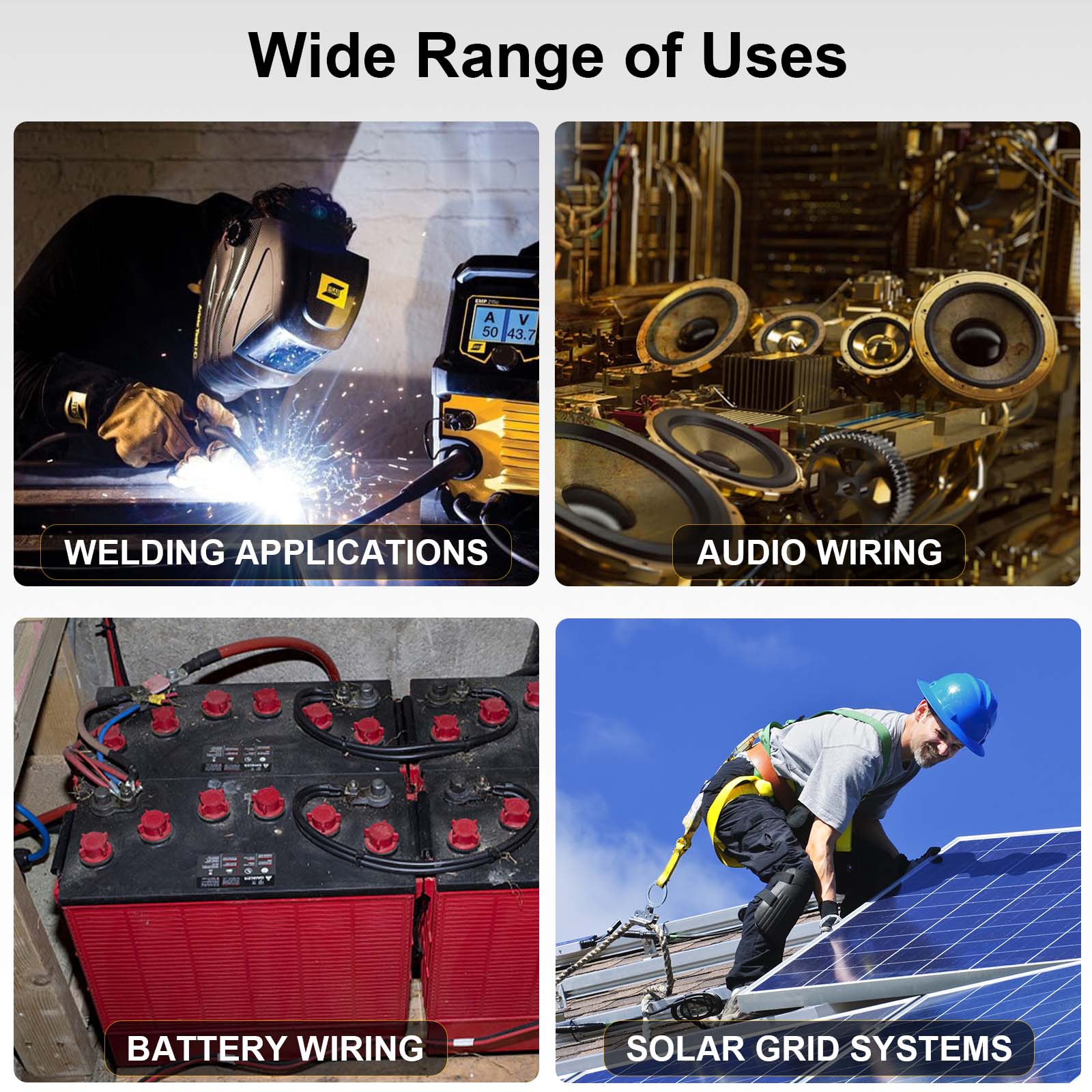 iGreely Battery Welding Pure Copper Ultra Flexible Cable + 5pcs of 5/16" & 5pcs 3/8" Copper Cable Lugs Terminal Connectors with Heat Shrink Tubing