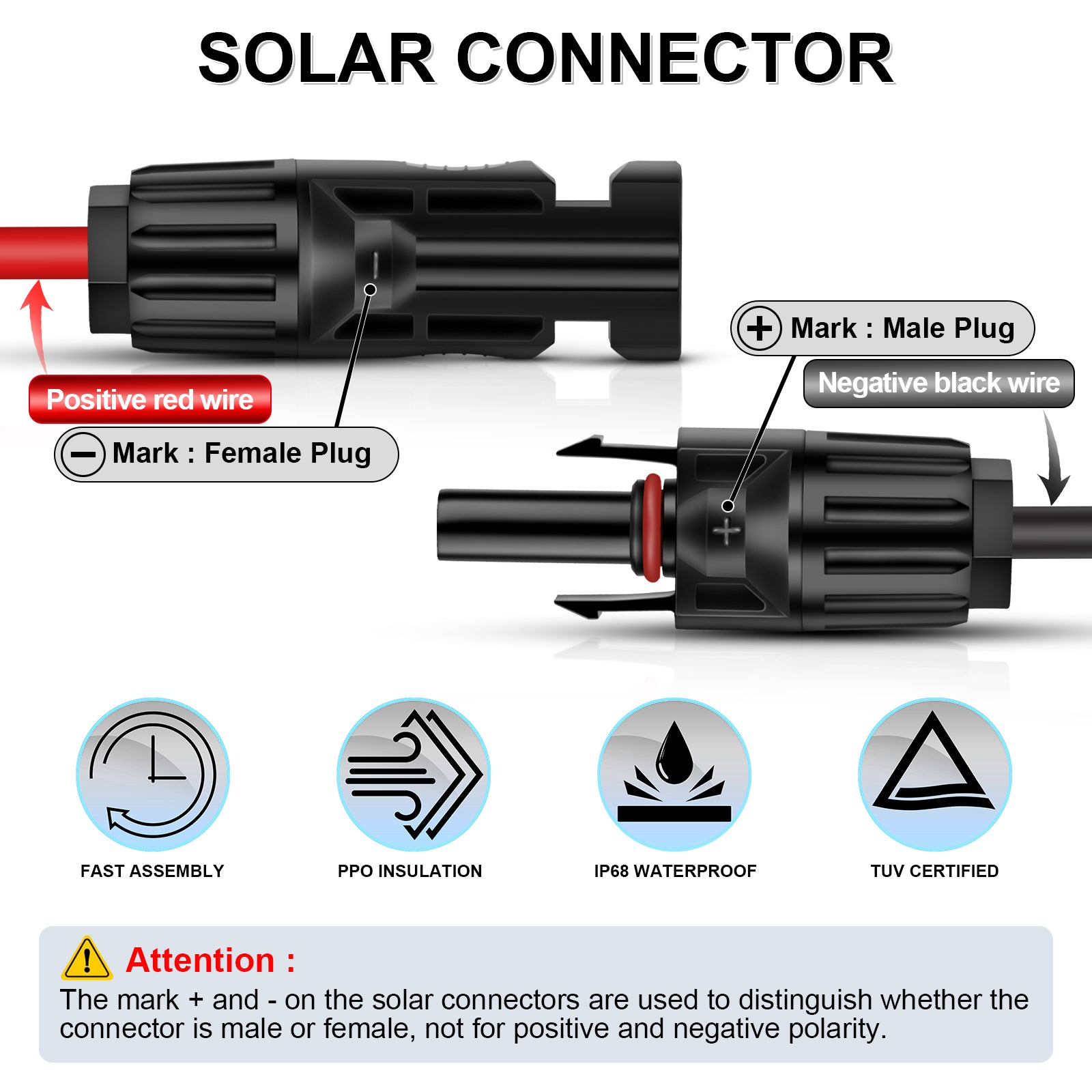 iGreely 10AWG MC4 Solar Panel Extension Cable with Solar Panel Female and Male Connector Solar Panel Adapter