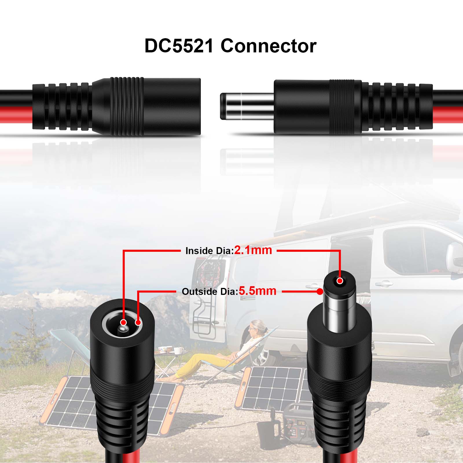 14AWG 12V DC Extension Cable DC 2.1mm x 5.5mm 5521 Power Supply Adapter Flat Extender Cord,Female to Male Wire for CCTV Security Camera,IP Network Camera,DVRs and More Devices