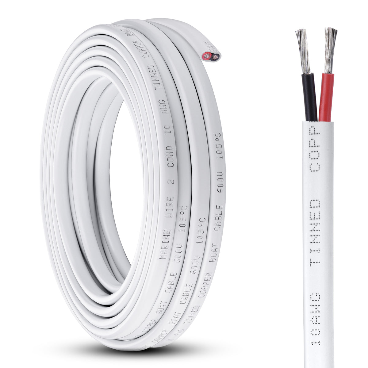Marine Wire Duplex Marine Grade Wire, Tinned Copper Wire Stranded PVC Electrical Wire, Waterproof Corrosion Resistant 2 Core Insulated Wire for Boat Automotive Marine Solar RV