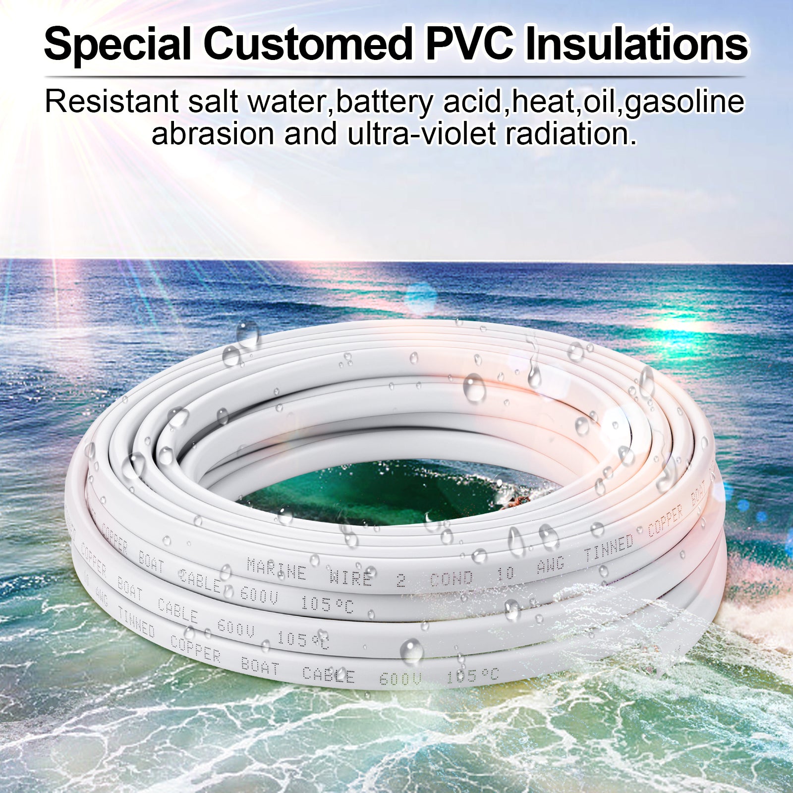 Marine Wire Duplex Marine Grade Wire, Tinned Copper Wire Stranded PVC Electrical Wire, Waterproof Corrosion Resistant 2 Core Insulated Wire for Boat Automotive Marine Solar RV