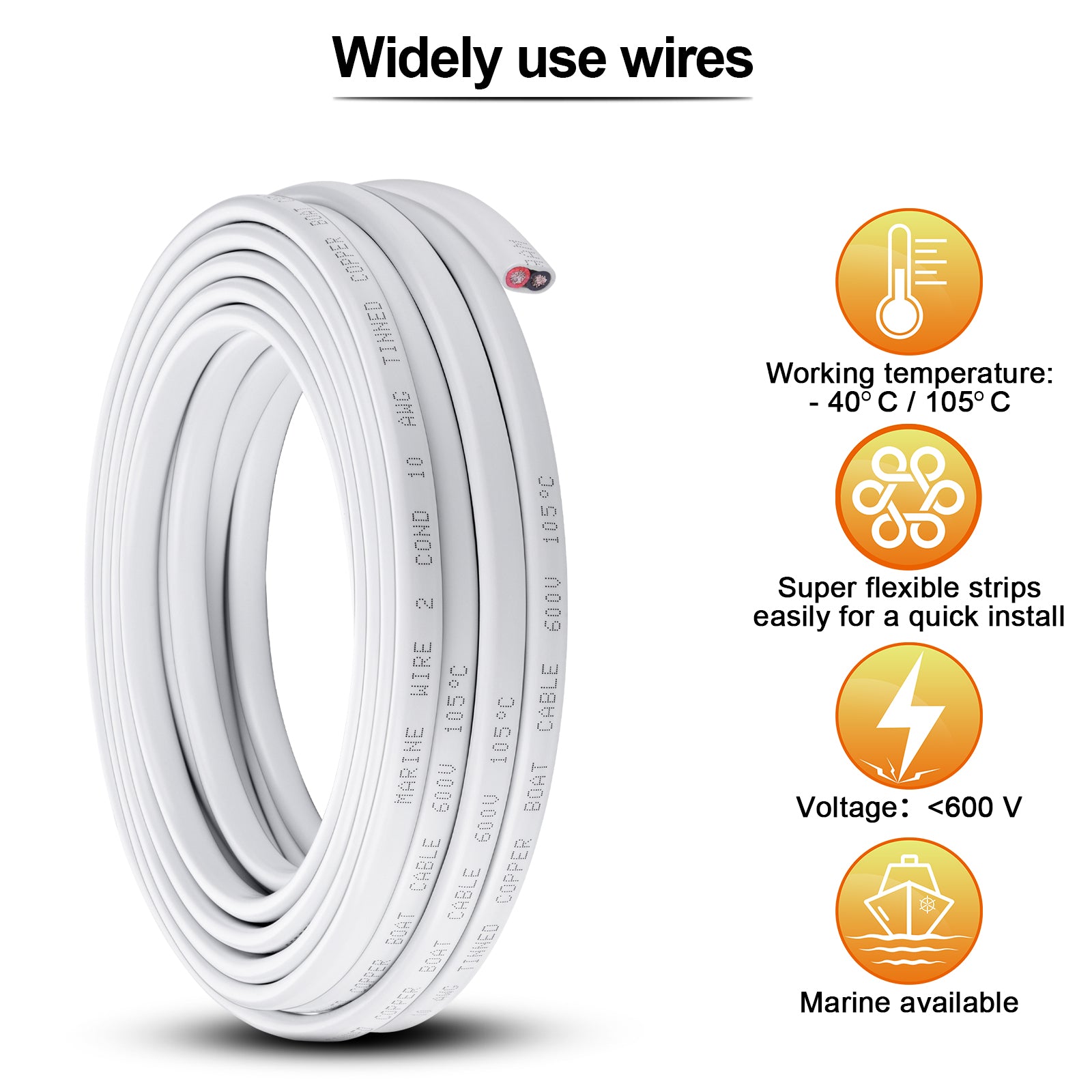 Marine Wire Duplex Marine Grade Wire, Tinned Copper Wire Stranded PVC Electrical Wire, Waterproof Corrosion Resistant 2 Core Insulated Wire for Boat Automotive Marine Solar RV
