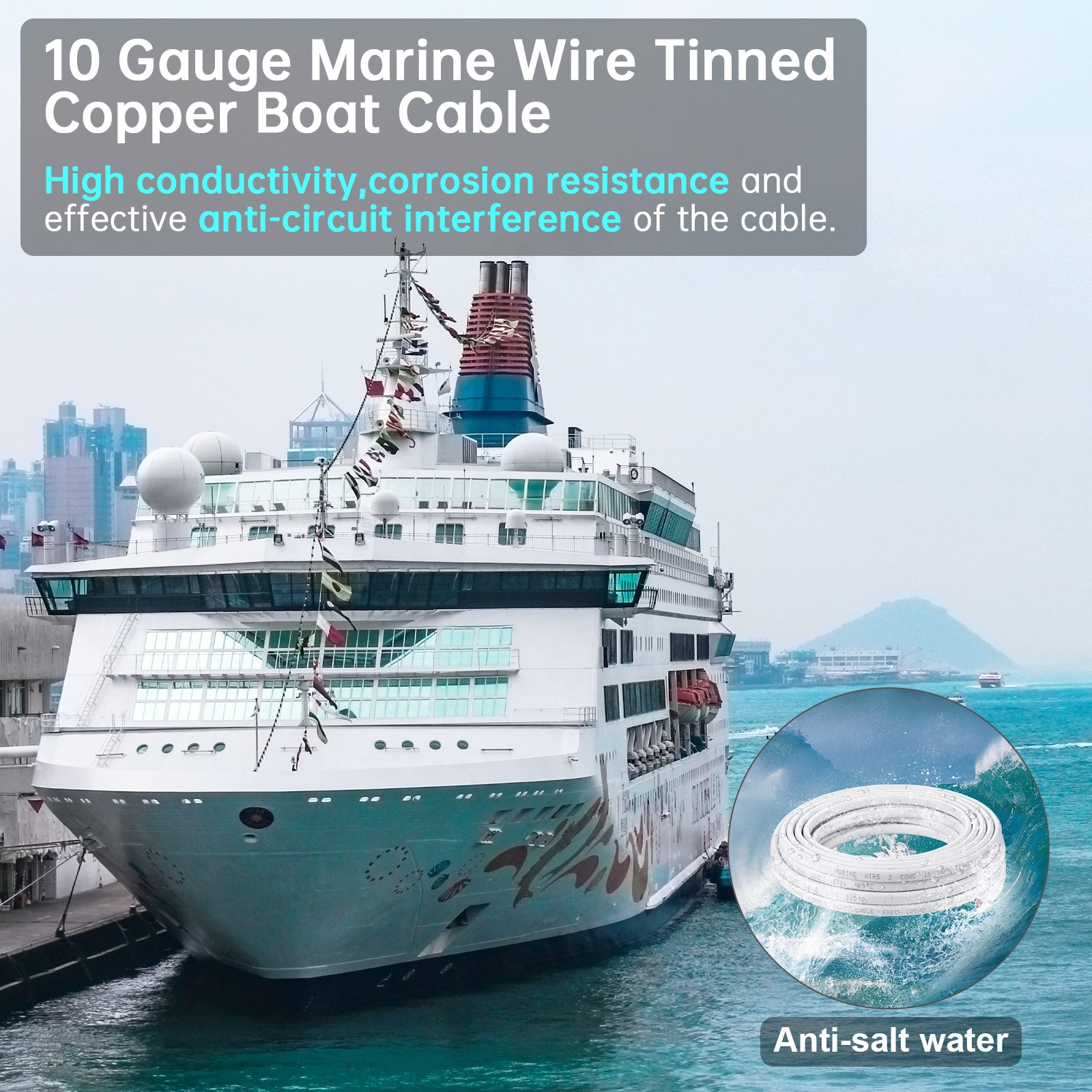 Marine Wire Duplex Marine Grade Wire, Tinned Copper Wire Stranded PVC Electrical Wire, Waterproof Corrosion Resistant 2 Core Insulated Wire for Boat Automotive Marine Solar RV