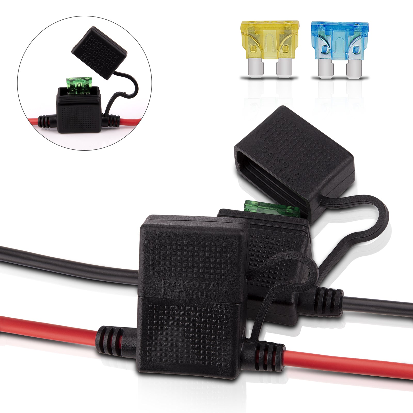 iGreely Dual Positive/Negative ATC Style Fuse Holder 10AWG Wire with Ring Terminals and 45A Connectors for Automotive