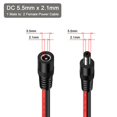 DC Power 5.5mm x 2.1mm DC Power Supply Splitter Cord for Surveillance Camera Cable for CCTV Security Camera,LED Strip Light 14AWG 1.5Ft/45cm