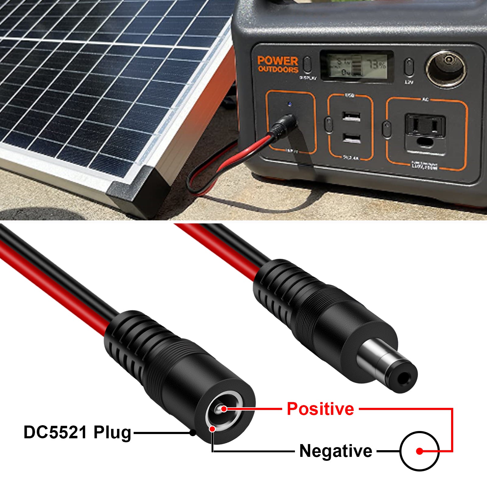 DC Power 5.5mm x 2.1mm DC Power Supply Splitter Cord for Surveillance Camera Cable for CCTV Security Camera,LED Strip Light 14AWG 1.5Ft/45cm