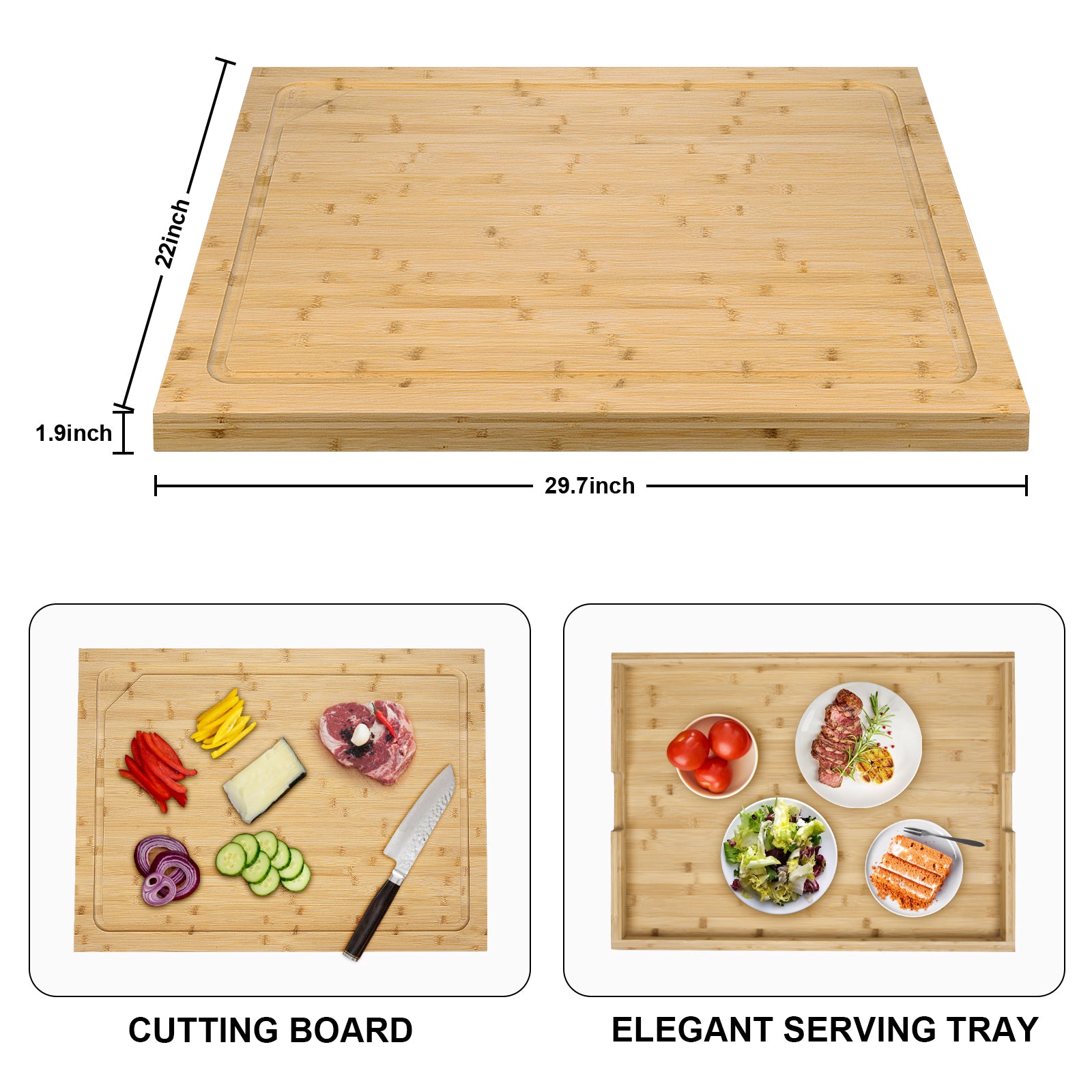 Bamboo Cutting Boards for Kitchen, Extra Large Wood Cutting Board with Deep Juice Groove and Handle, Stove Top Cover for Electric Stove, Heavy Duty Stovetop Cover, 30" x 22"
