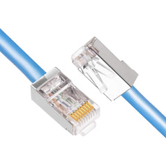 iGreely Shielded Cat6 RJ45 Connectors Gold Plated RJ45 Cat6/Cat5E/Cat5 8P8C 50 Micron 50u 3 Prong FTP STP Ethernet Cable Crimp Modular Plug