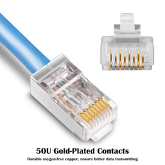 iGreely Shielded Cat6 RJ45 Connectors Gold Plated RJ45 Cat6/Cat5E/Cat5 8P8C 50 Micron 50u 3 Prong FTP STP Ethernet Cable Crimp Modular Plug
