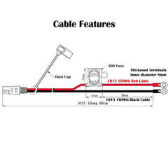 SAE Battery Connector - iGreely 10 Gauge Wire SAE to O Ring Terminal, 2-Pin Quick Disconnect SAE Battery Cable Extension Wire for Solar Panel Automotive Marine Motorcycle Cars RV 10 AWG 2ft/60cm