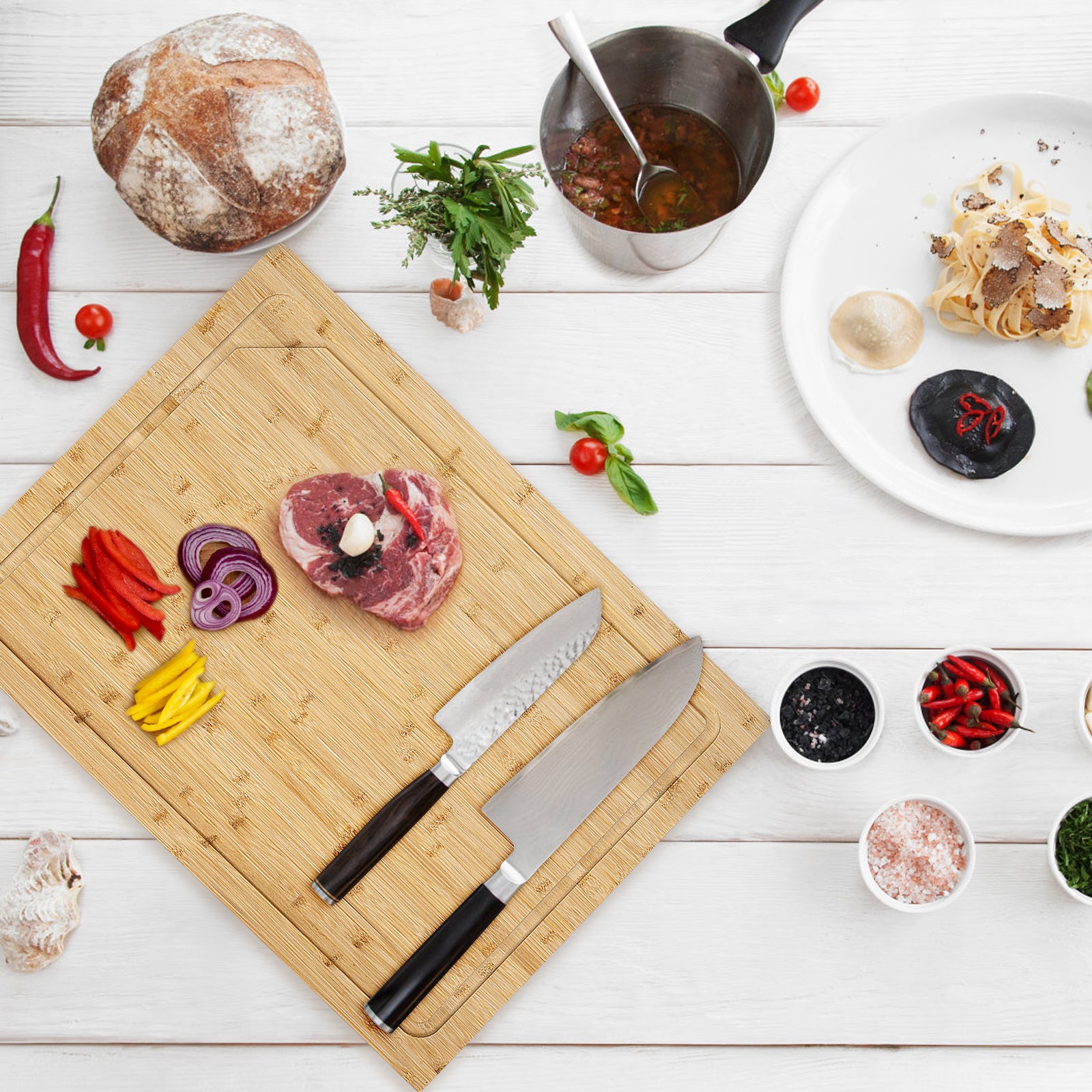 Bamboo Cutting Boards for Kitchen, Extra Large Wood Cutting Board with Deep Juice Groove and Handle, Stove Top Cover for Electric Stove, Heavy Duty Stovetop Cover, 30" x 22"