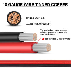 10 Gauge Wire - iGreely 10/2 Gauge Tinned Copper Low Voltage Wire Electrical Wire Cable for Solar Panel Car Audio Automotive Trailer Marine Harness Wiring 10AWG