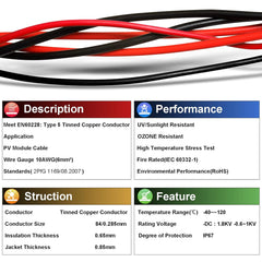iGreely 10 Gauge Wire Tinned Copper Tray Cable - Connect Charge Controller and Battery for Solar Panel MPPT RV Automotive Marine Boat 10AWG
