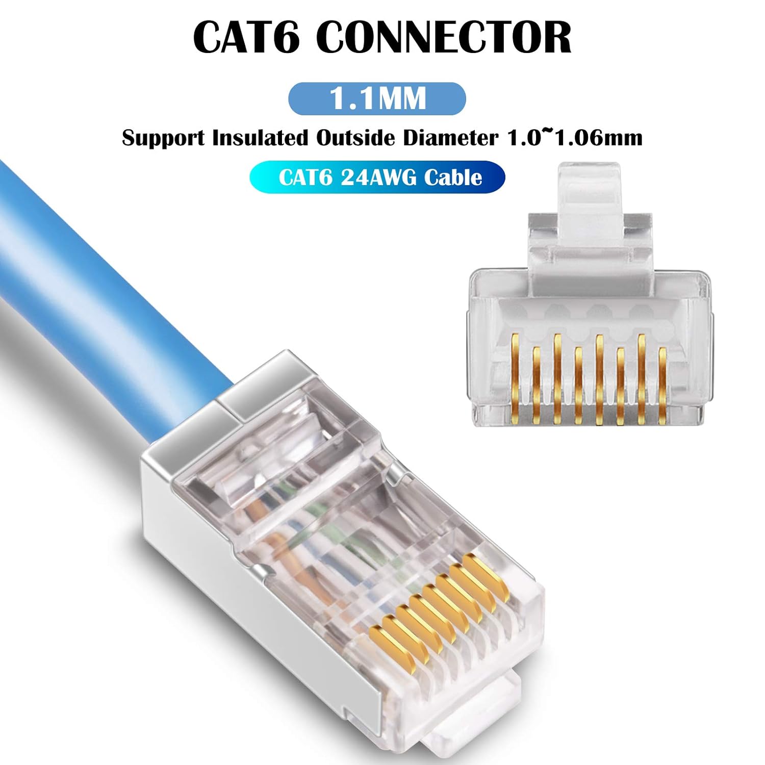 iGreely Shielded Cat6 RJ45 Connectors Gold Plated RJ45 Cat6/Cat5E/Cat5 8P8C 50 Micron 50u 3 Prong FTP STP Ethernet Cable Crimp Modular Plug