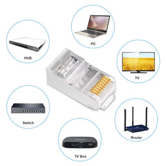 iGreely Shielded Cat6 RJ45 Connectors Gold Plated RJ45 Cat6/Cat5E/Cat5 8P8C 50 Micron 50u 3 Prong FTP STP Ethernet Cable Crimp Modular Plug