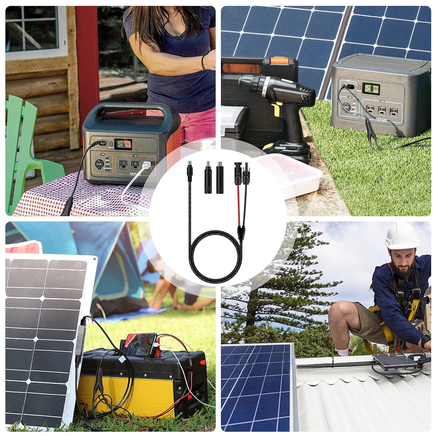 iGreely Solar Panel to 8mm Adapter Cable DC 8mm Connector with DC 5.5x2.5mm Converter for Portable Backup Power Station GZ Yeti Jackery Solar Generator 14AWG 6ft