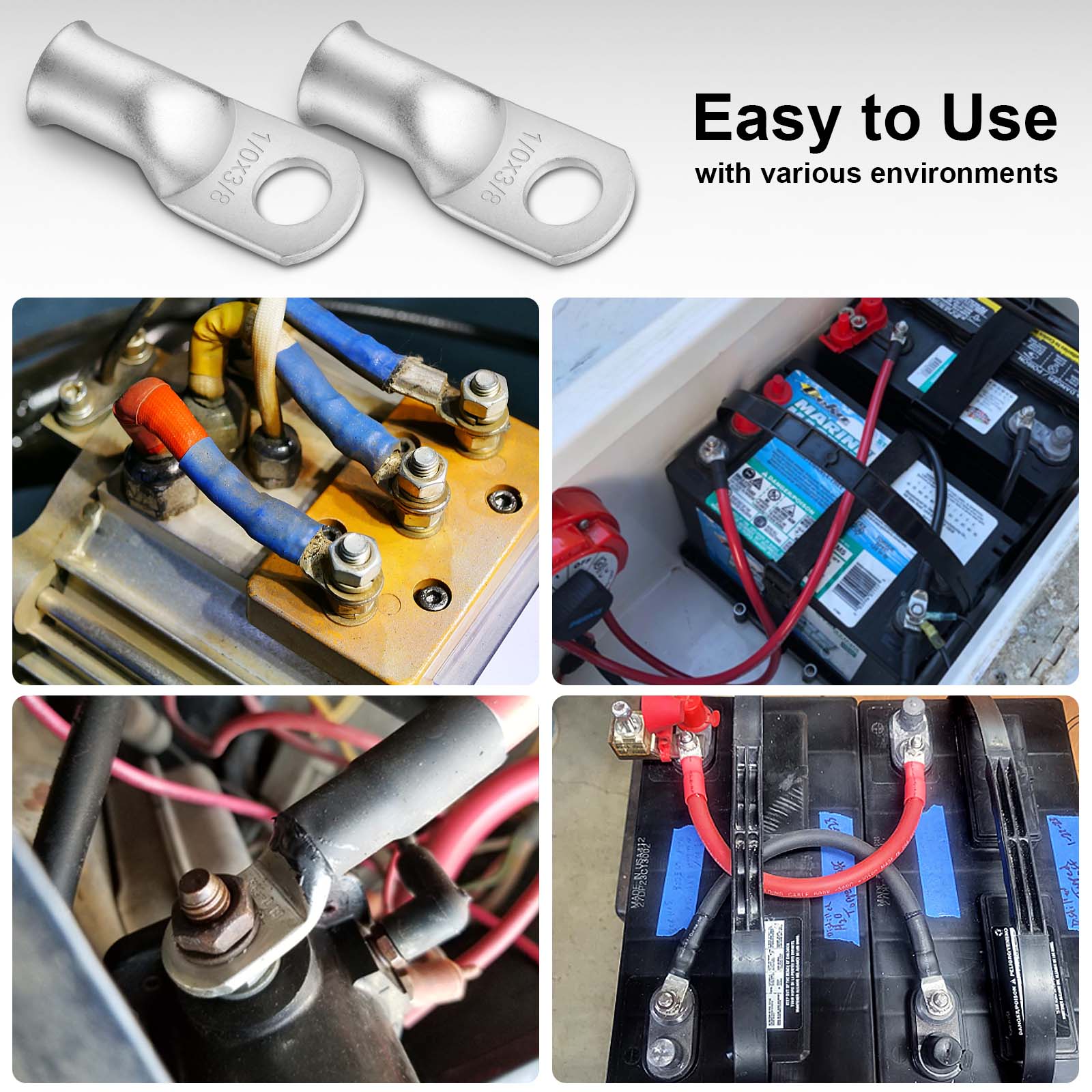 iGreely 10pcs Wire Lugs Ring Terminal Connectors Ends Heavy Duty Tinned Copper for Battery Cable Lug Wire Electrical Eyelets with 10pcs 3:1 Dual Wall Adhesive Heat Shrink