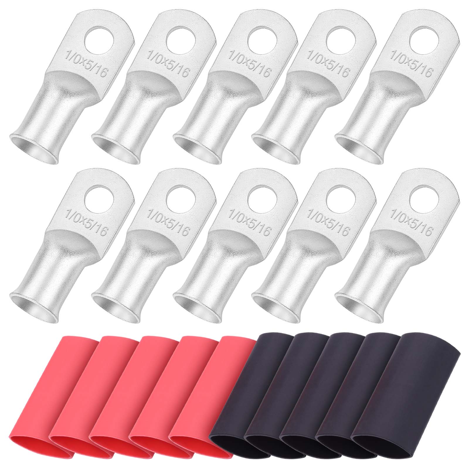 iGreely 10pcs Wire Lugs Ring Terminal Connectors Ends Heavy Duty Tinned Copper for Battery Cable Lug Wire Electrical Eyelets with 10pcs 3:1 Dual Wall Adhesive Heat Shrink
