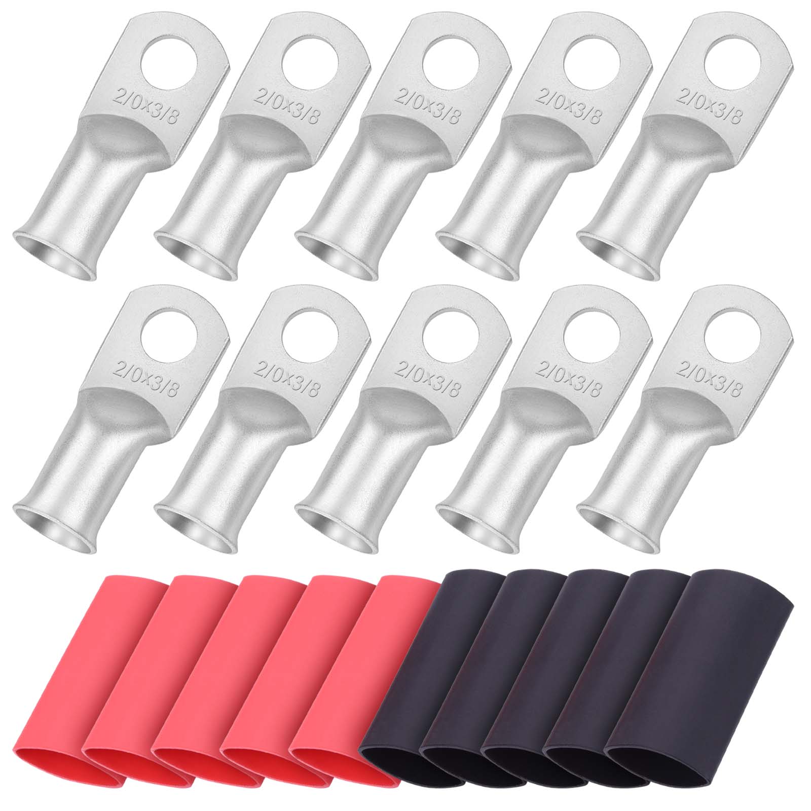 iGreely 10pcs Wire Lugs Ring Terminal Connectors Ends Heavy Duty Tinned Copper for Battery Cable Lug Wire Electrical Eyelets with 10pcs 3:1 Dual Wall Adhesive Heat Shrink