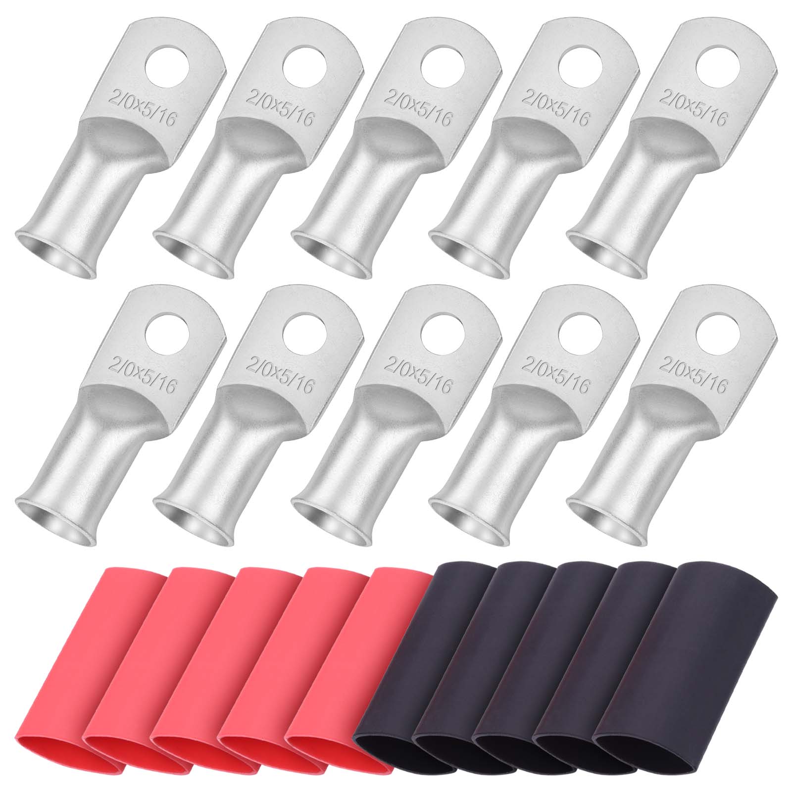 iGreely 10pcs Wire Lugs Ring Terminal Connectors Ends Heavy Duty Tinned Copper for Battery Cable Lug Wire Electrical Eyelets with 10pcs 3:1 Dual Wall Adhesive Heat Shrink