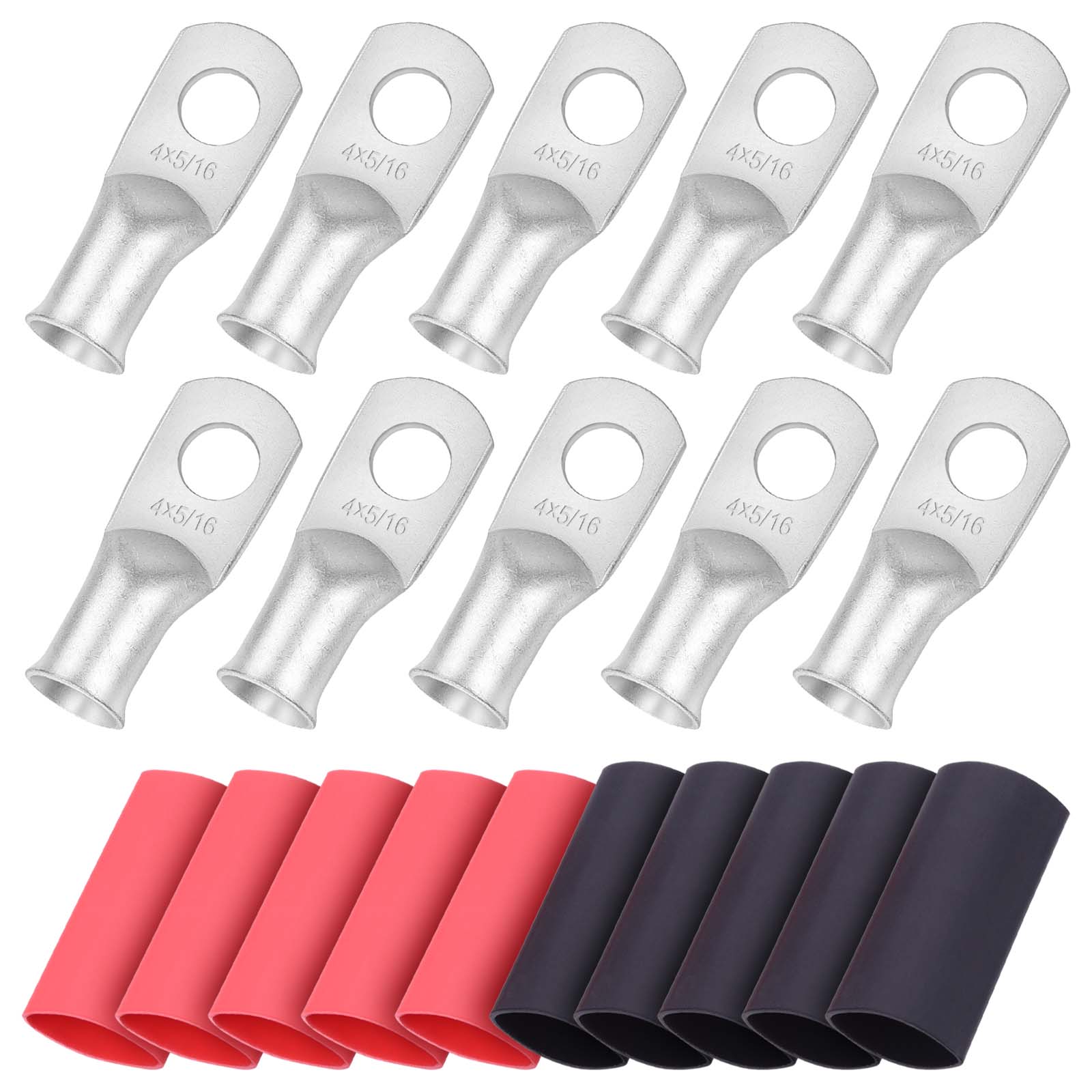 iGreely 10pcs Wire Lugs Ring Terminal Connectors Ends Heavy Duty Tinned Copper for Battery Cable Lug Wire Electrical Eyelets with 10pcs 3:1 Dual Wall Adhesive Heat Shrink