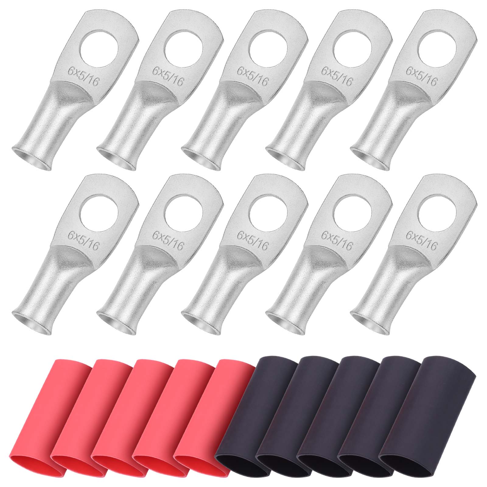 iGreely 10pcs Wire Lugs Ring Terminal Connectors Ends Heavy Duty Tinned Copper for Battery Cable Lug Wire Electrical Eyelets with 10pcs 3:1 Dual Wall Adhesive Heat Shrink