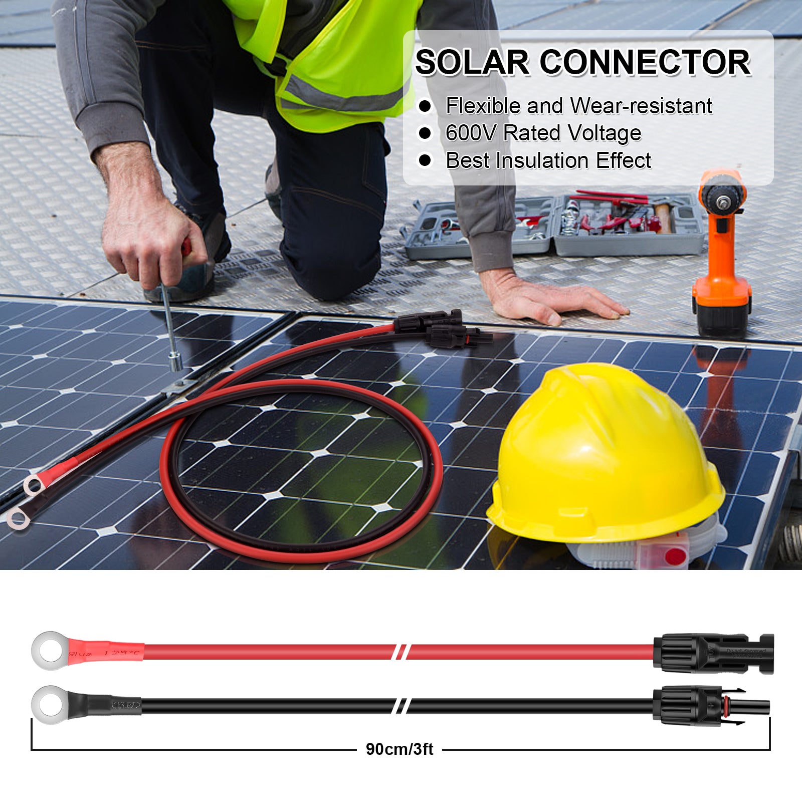 iGreely 10 Gauge Wire Solar to O Ring Cable Solar Panel Adapter Kit Cable Connetor for RV Solar Charge Controller Solar Generator Inverter Battery Pack Charger 10AWG