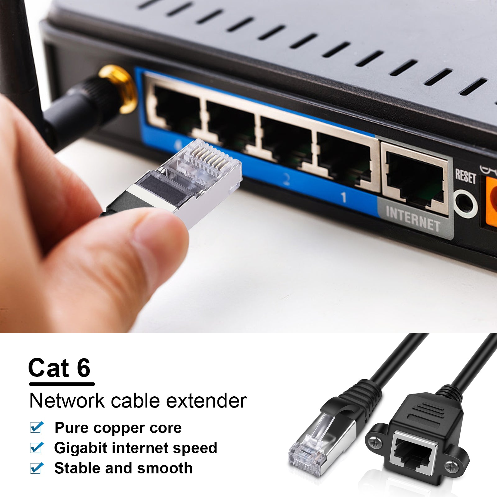 iGreely Ethernet Extender 2Pack RJ45 Male to Female Screw Panel Mount Cat6/Cat5e/Cat5 Ethernet LAN Network Extension Cable